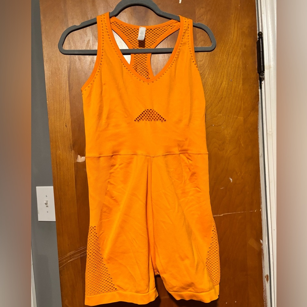 offline by aerie orange stretchy cut cutout romper, size XL